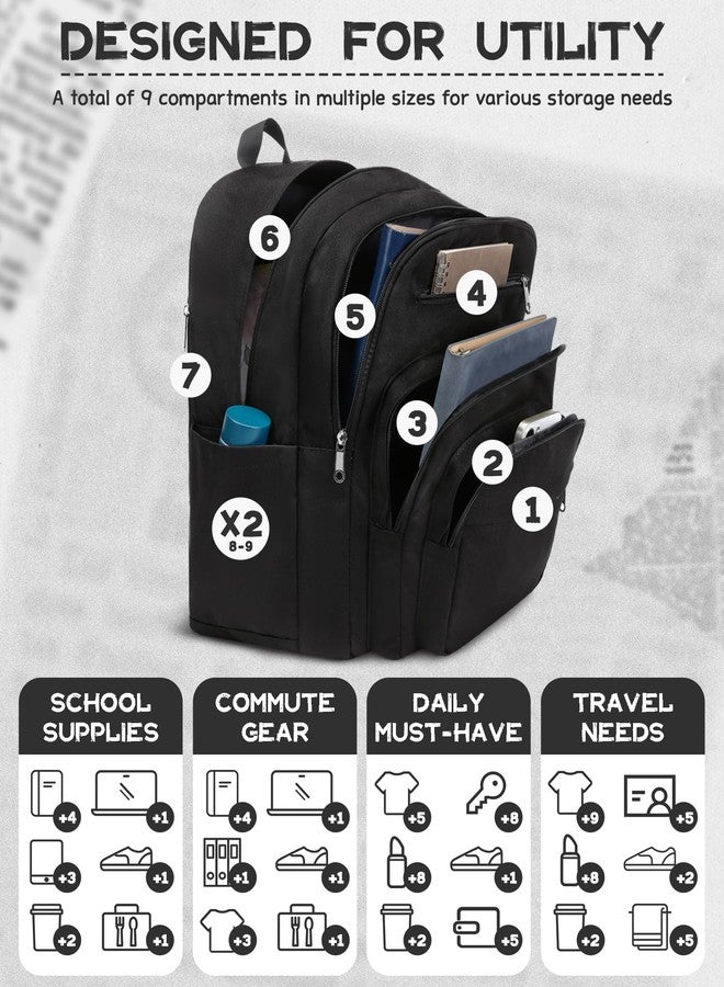 FOKDUVB All Black Backpack for Middle High School Large Black Bookbag with 15.6 Inch Laptop Compartment XL Black School Book Bag for Teen Girls Boys Plain Black Back Packs Mochilas Escolares para Adolescentes - Image 4