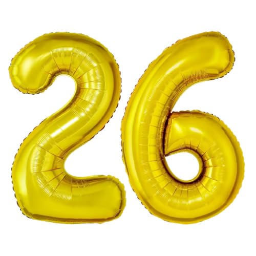 Balloonistics Solid 26 Number Foil Balloon 17 Inch Balloon (Gold, Pack of 2) - Image 1