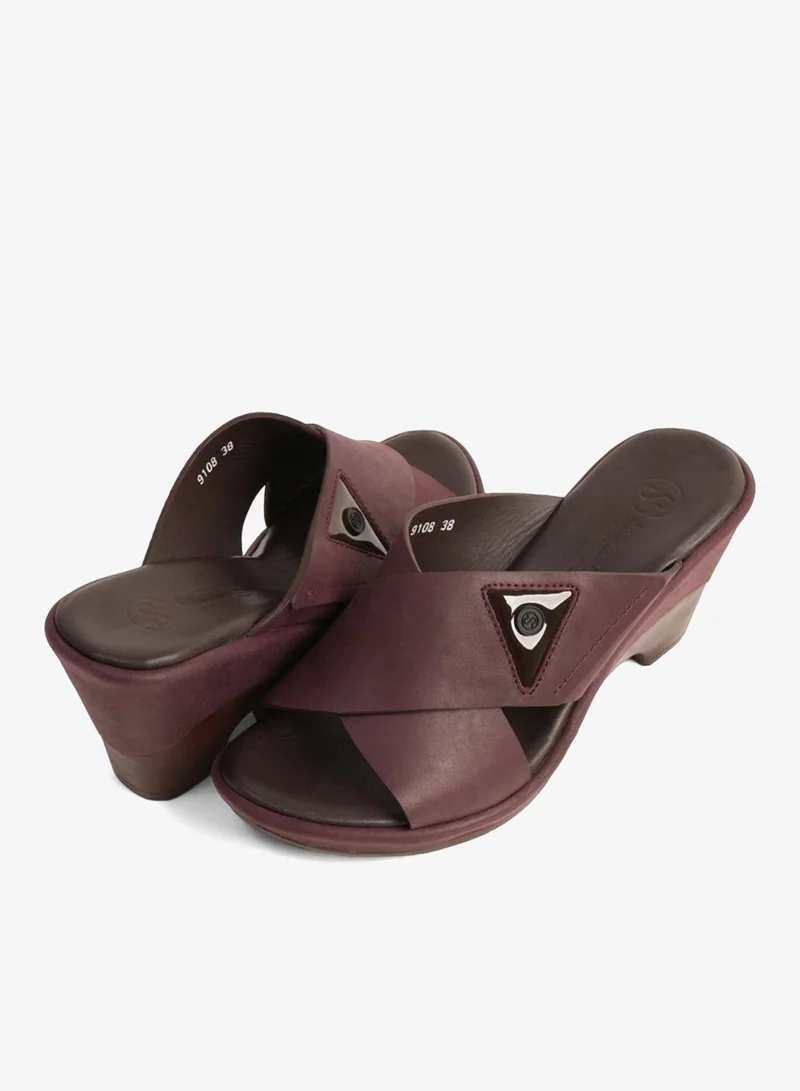 Comfort Plus  COMFORT PLUS LEATHER CROSS-STRAP WOMENS SLIDE SANDALS BROWN for Women | Best Price UAE