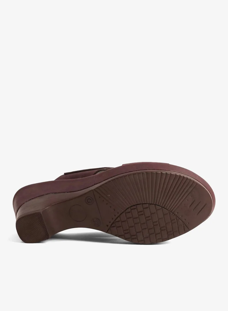 Comfort Plus  COMFORT PLUS LEATHER CROSS-STRAP WOMENS SLIDE SANDALS BROWN for Women | Best Price UAE