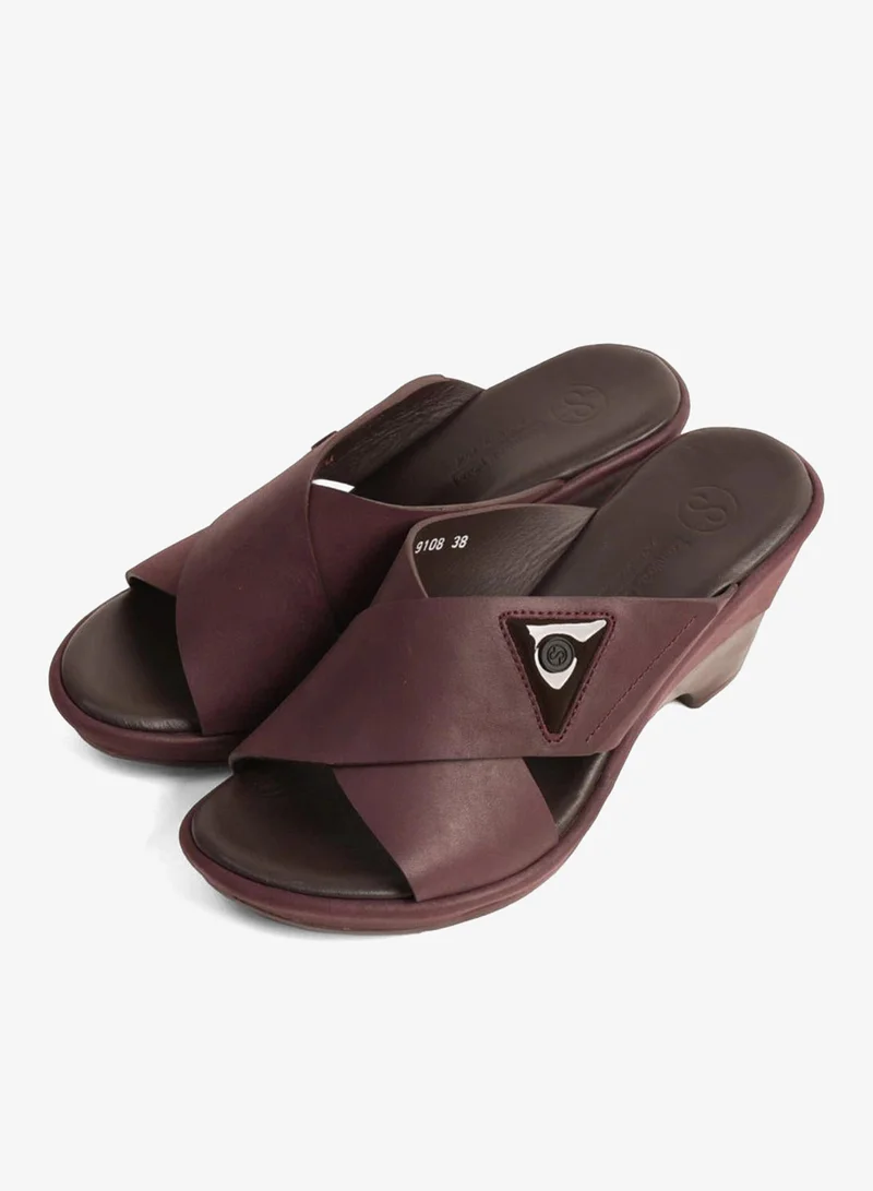 Comfort Plus  COMFORT PLUS LEATHER CROSS-STRAP WOMENS SLIDE SANDALS BROWN for Women | Best Price UAE
