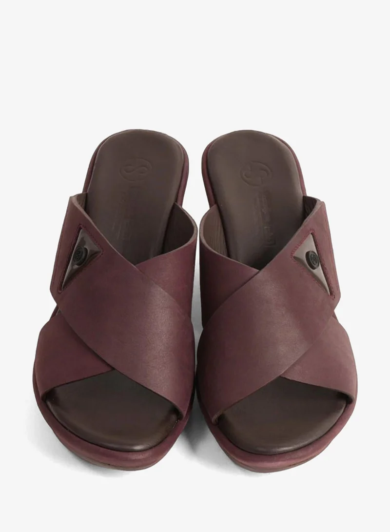 Comfort Plus  COMFORT PLUS LEATHER CROSS-STRAP WOMENS SLIDE SANDALS BROWN for Women | Best Price UAE