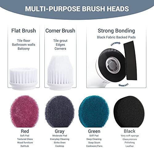 AIRSEE Electric Spin Scrubber, Cordless Power Rotating Brush, 2 Speeds, 6 Replaceable Brush Heads, Handheld Shower Bathroom Scrubber for Cleaning Floors, Windows, Bathtubs, Tiles, Sink, Car - Image 3