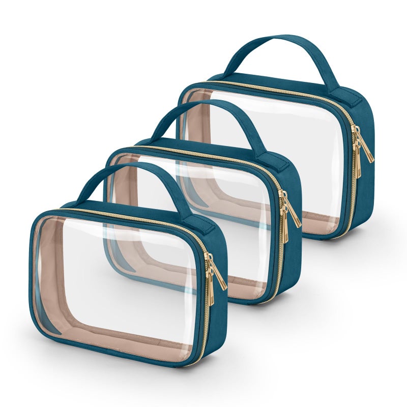 Wedama TSA Approved Toiletry Bag 3 Pack Clear Makeup Bags with Handles Quart Size Toiletry Bags PVC Clear Cosmetic Bags for Women and Men Carry on Airport Airline Til Blue Medium - Image 2