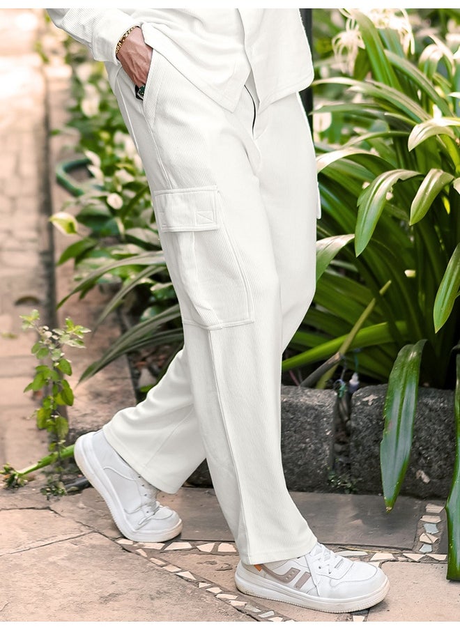 Maniac Mens Solid White Corduroy fabric Cargo  - Image 3