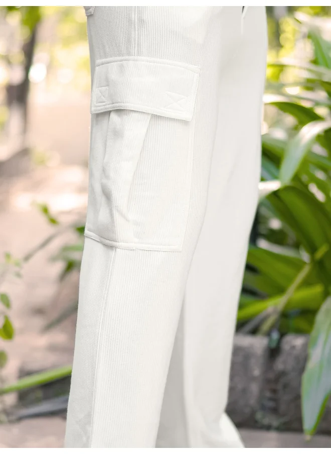 مانياك Mens Solid White Corduroy fabric Cargo