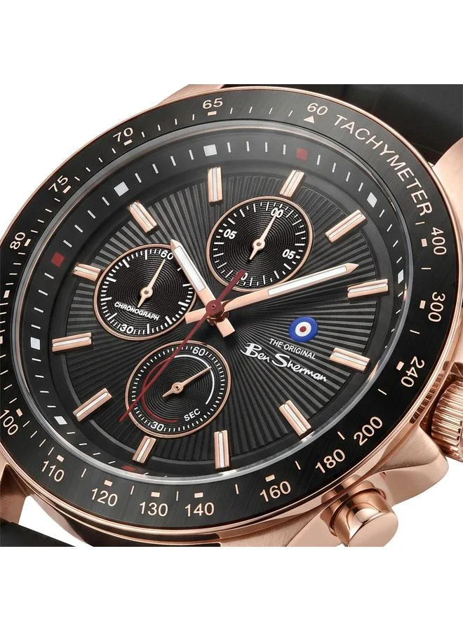 Ben Sherman Winchester Black Dial Black Silicone Strap Chronograph Watch for Men, 43.2mm