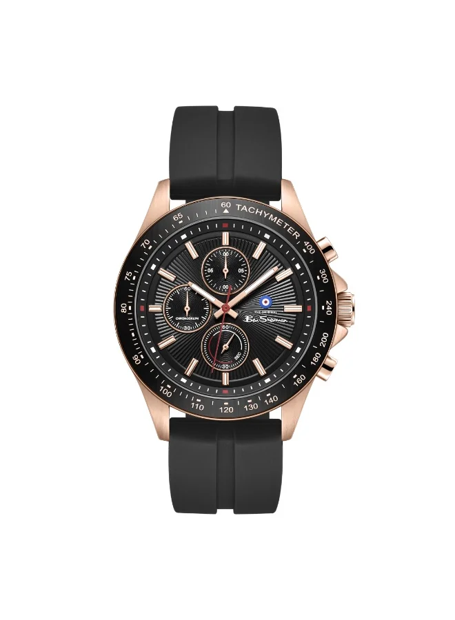 Ben Sherman Winchester Black Dial Black Silicone Strap Chronograph Watch for Men, 43.2mm