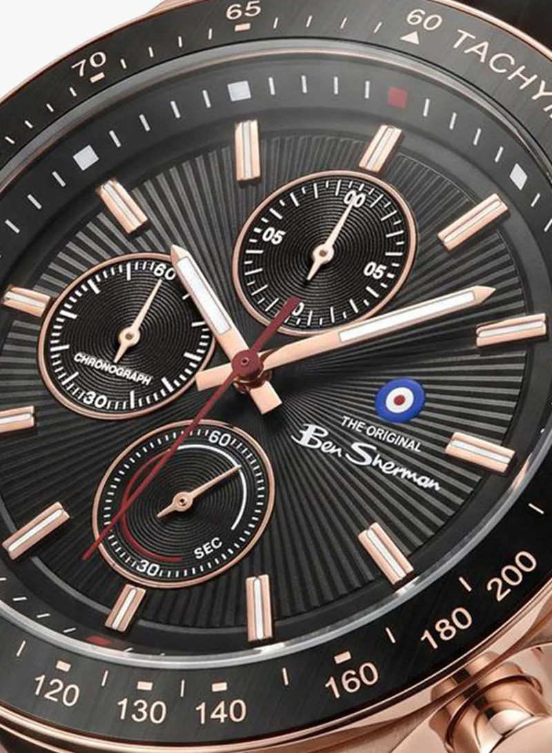 بين شيرمان Winchester Black Dial Black Silicone Strap Chronograph Watch for Men, 43.2mm