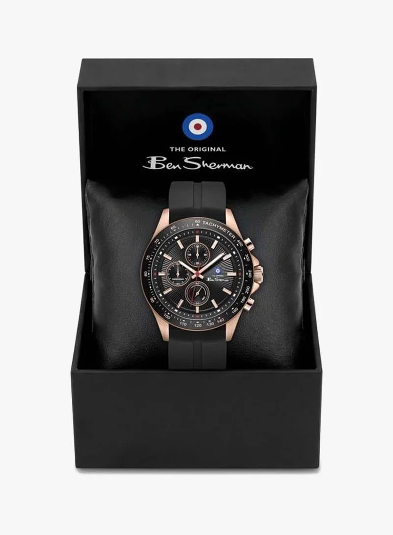 Ben Sherman black Winchester Black Dial Black Silicone Strap Chronograph Watch for Men, 43.2mm for Men | Best Price UAE