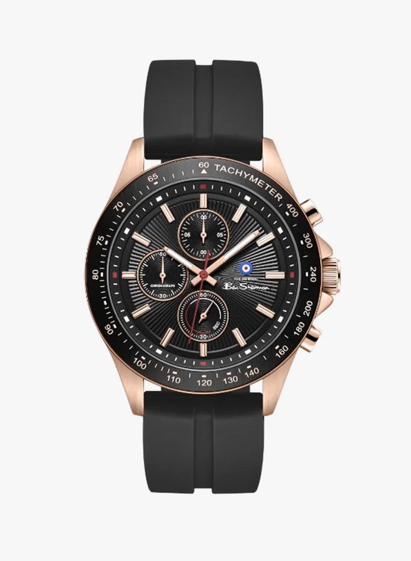 بين شيرمان Winchester Black Dial Black Silicone Strap Chronograph Watch for Men, 43.2mm