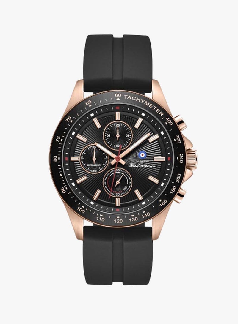 Ben Sherman Winchester Black Dial Black Silicone Strap Chronograph Watch for Men, 43.2mm - Image 1