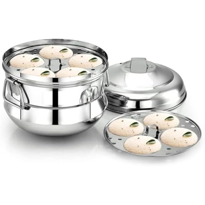 متجر تصدير طباخ إيدلي من الفولاذ المقاوم للصدأ، صانع إيدلي بثلاثة أطباق يصنع 13 إيدلي في المرة الواحدة، لمسة نهائية فضية بتصميم عصري، متوافق مع موقد الغاز، طباخ إيدلي فضي 13 إيدلي - Image 1