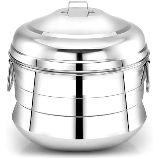 متجر تصدير طباخ إيدلي من الفولاذ المقاوم للصدأ، صانع إيدلي بثلاثة أطباق يصنع 13 إيدلي في المرة الواحدة، لمسة نهائية فضية بتصميم عصري، متوافق مع موقد الغاز، طباخ إيدلي فضي 13 إيدلي - Image 3