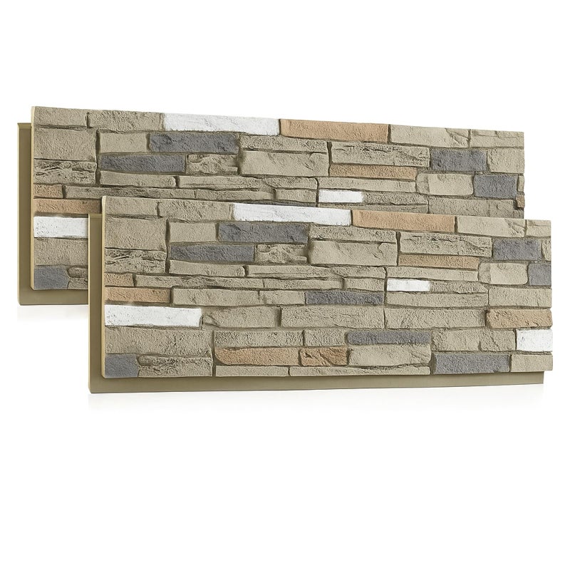 Maasechs 2 Pack Faux Stone Panels Interior 45.6''l x 11.8''h x 0.98''d Faux Siding Panels Exterior Artificial 3D Veneer for Wall Decor Outdoor Home Improvement Projects (PU,Light Gray) - Image 1
