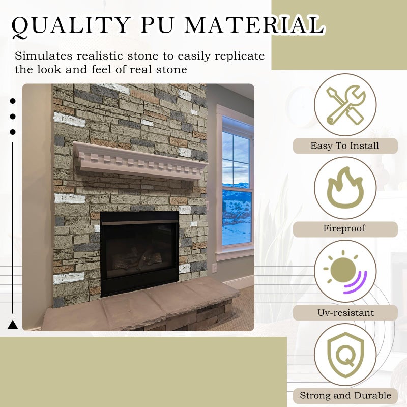 Maasechs 2 Pack Faux Stone Panels Interior 45.6''l x 11.8''h x 0.98''d Faux Siding Panels Exterior Artificial 3D Veneer for Wall Decor Outdoor Home Improvement Projects (PU,Light Gray) - Image 3