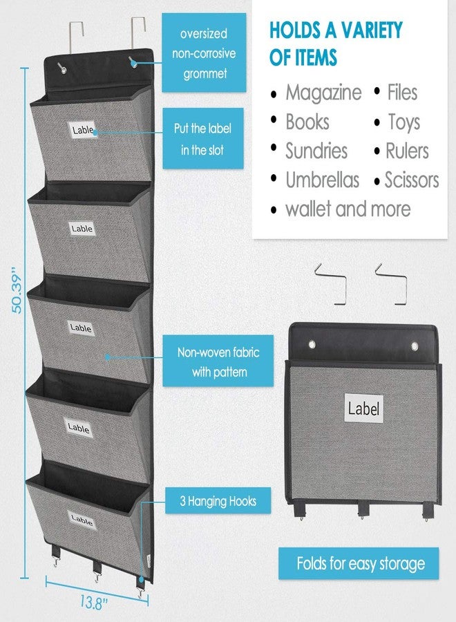 homyfort Over the Door File Organizer, Wall Hanging File Folders with 5 Large Pocket for Mails, Magazines, Back to School Supplies,Office Chart Storage, Paper Organization (Grey) - Image 4