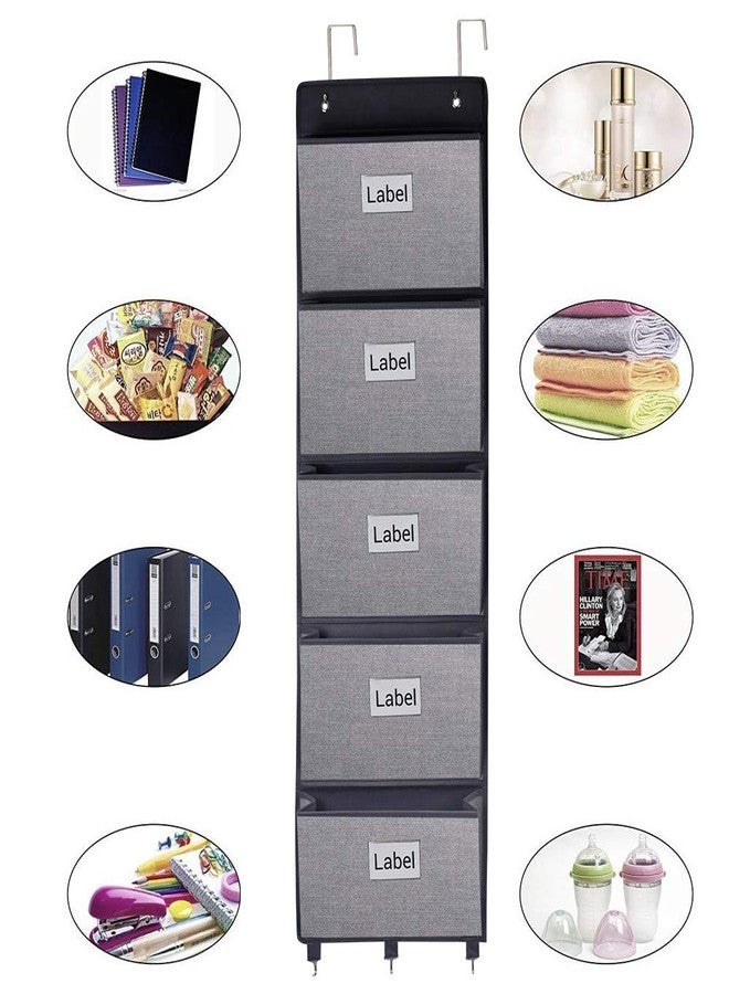 homyfort Over the Door File Organizer, Wall Hanging File Folders with 5 Large Pocket for Mails, Magazines, Back to School Supplies,Office Chart Storage, Paper Organization (Grey) - Image 3