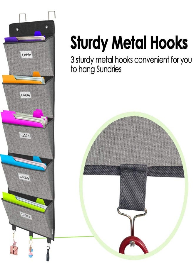 homyfort Over the Door File Organizer, Wall Hanging File Folders with 5 Large Pocket for Mails, Magazines, Back to School Supplies,Office Chart Storage, Paper Organization (Grey) - Image 5