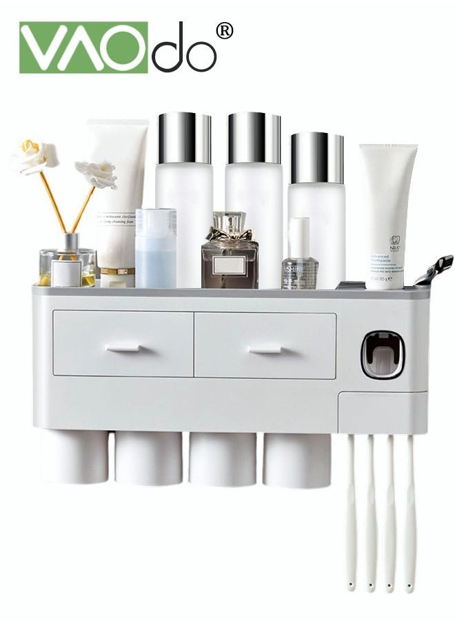 VAOdo Toothbrush Holders Bathroom Organizer with Toothpaste Dispenser 4 Mouthwash Cups  - Image 1