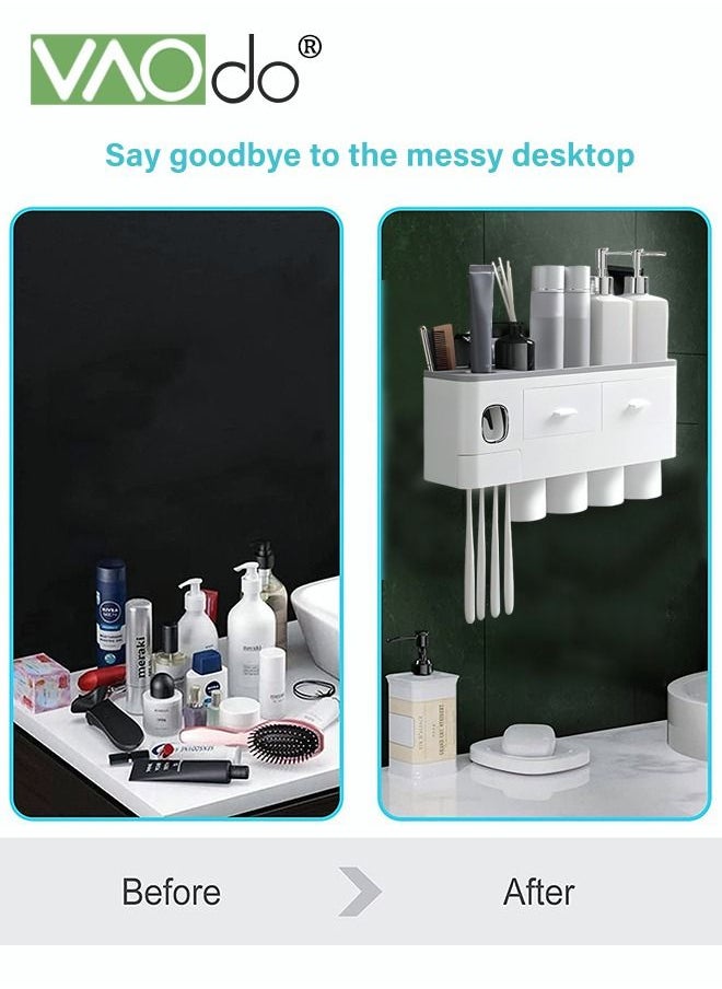Toothbrush Holders Bathroom Organizer with Toothpaste Dispenser 4 Mouthwash Cups