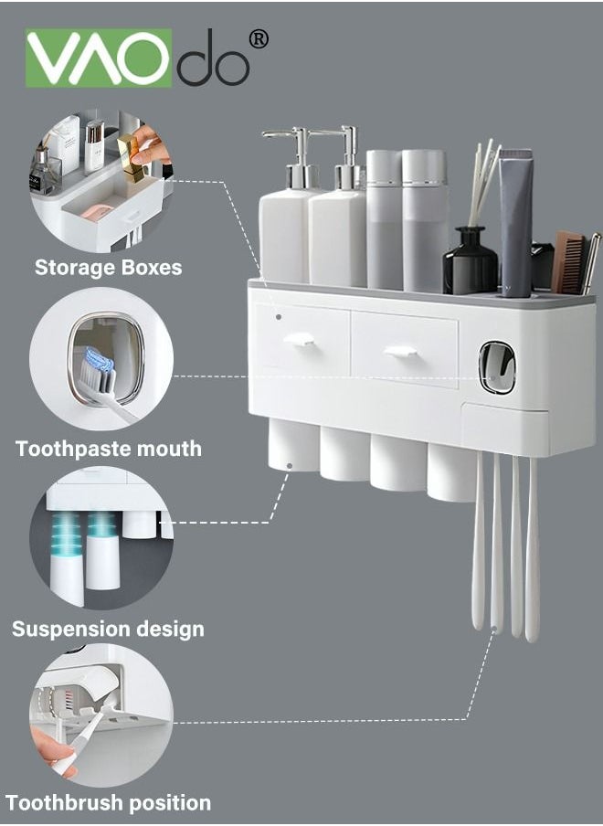 VAOdo Toothbrush Holders Bathroom Organizer with Toothpaste Dispenser 4 Mouthwash Cups  - Image 3