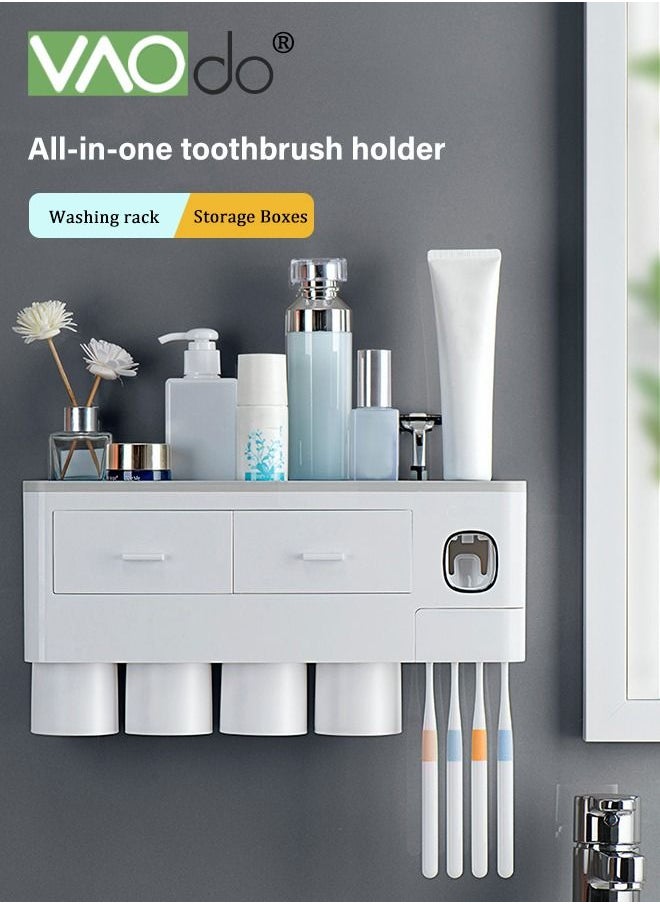 VAOdo Toothbrush Holders Bathroom Organizer with Toothpaste Dispenser 4 Mouthwash Cups  - Image 4