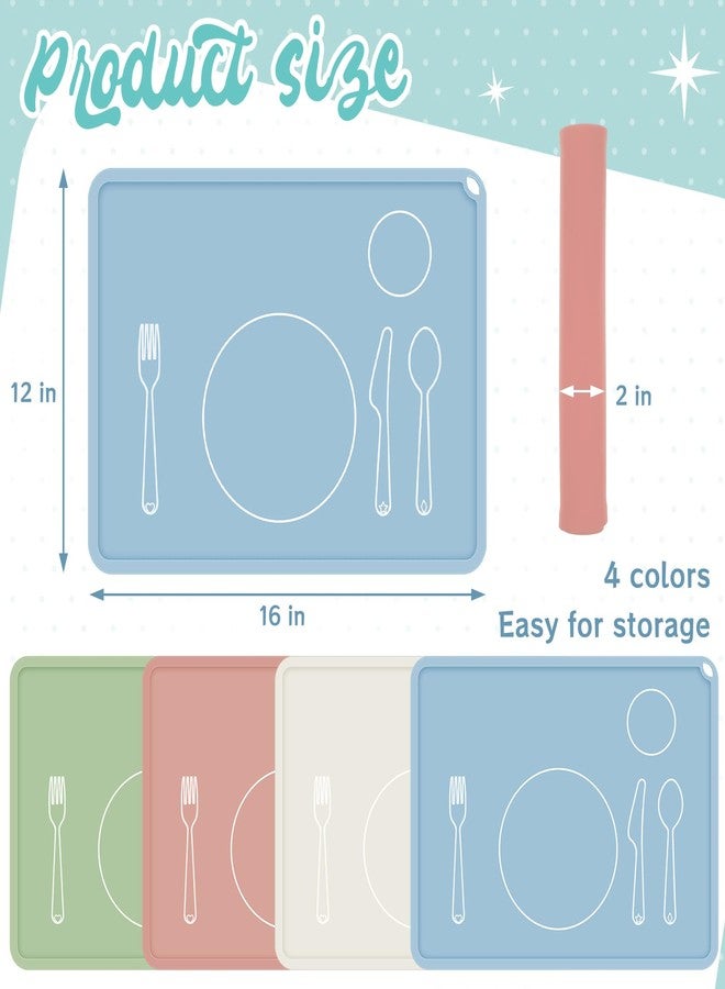 Zhehao 4 Pcs Montessori Kids Placemat 16 x 12'' Non Slip Baby Silicone Placemats for Toddlers Baby Eating Mat Food Mats for Toddler Dining Table Setting Learning Travel Kitchen(Neutral Colors) - Image 2