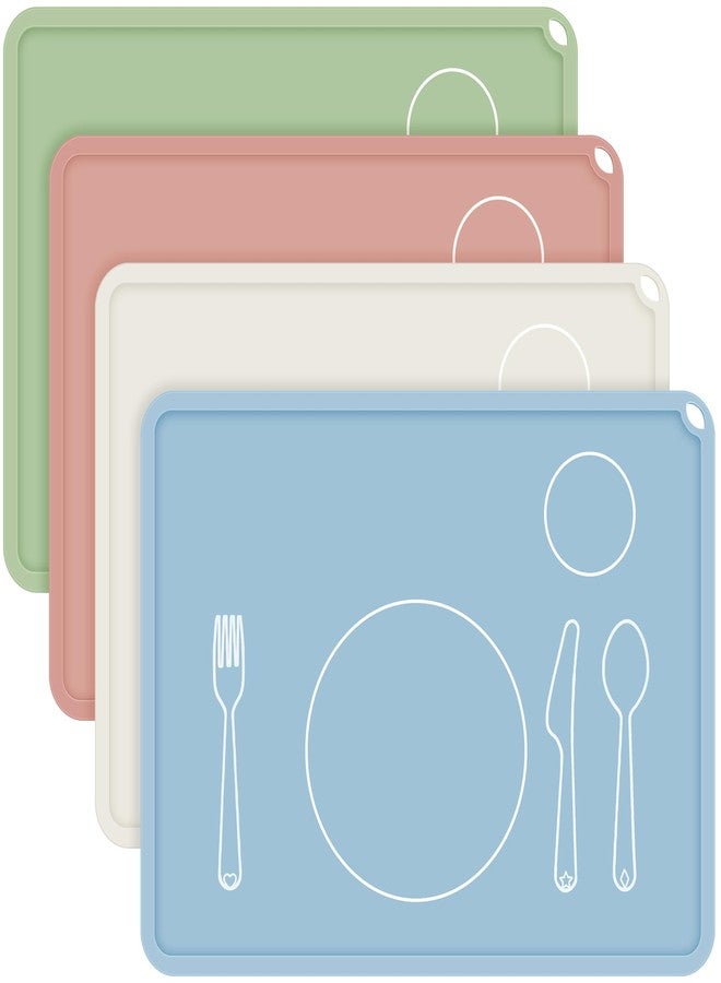 Zhehao 4 Pcs Montessori Kids Placemat 16 x 12'' Non Slip Baby Silicone Placemats for Toddlers Baby Eating Mat Food Mats for Toddler Dining Table Setting Learning Travel Kitchen(Neutral Colors) - Image 1