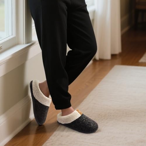 ULTRAIDEAS Women's Indoor Bedroom Slipper with Memory Foam, Gift for Women, Wool-Like House Shoe with Anti-Skid Rubber Sole for Ladies (5-6, Black) - Image 2