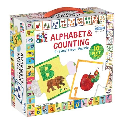 Briarpatch The World of Eric Carle ABC 123 2Sided Floor Puzzle Based On Very Hungry Caterpillar Board Book Preschool Learning for Kids