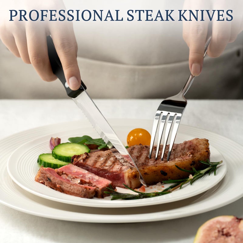 Astercook Silverware Set with Steak Knives 24-Piece Flatware Set for 4 Food-Grade Stainless Steel Cutlery Set Mirror Polished Utensils Set Include Spoons and Forks for Home Kitchen Restaurant - Image 4