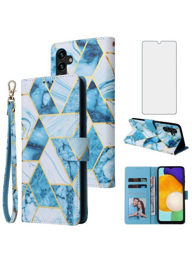Asuwish Compatible with Samsung Galaxy A13 5G Wallet Case and Tempered Glass Screen Protector Leather Flip Card Holder Kickstand Cell Phone Cover for Gaxaly A13 G5 Galaxies 13A SM A136U Blue - Image 1