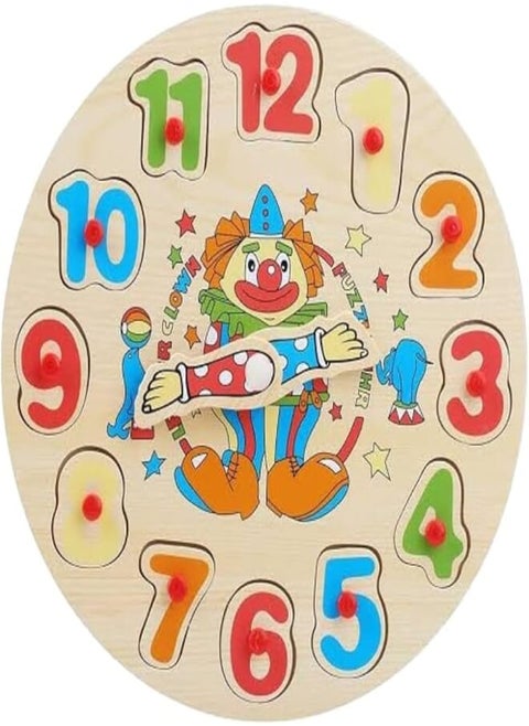 Al Safwa Clown Shape Digital Wooden Puzzle Clown Clock, W17-9, Multi Color