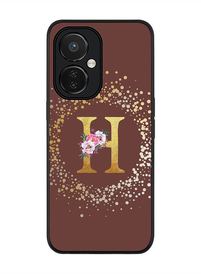 Stylizedd Rugged Black edge case for Nord CE 3 Lite Slim fit Soft Case Flexible Rubber Edges Anti Drop TPU Gel Thin Cover - Custom Monogram Initial Letter Floral Pattern Alphabet - H - Brown - Image 1