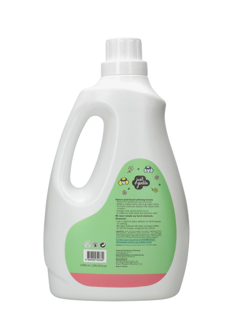 Just Gentle Fabric Softener 3Liter | Plant-based and hypoallergenic liquid softener | Natural fresh floral scent. Made with sensntive skin in mind. Natural Ingredients used certified by EcoCert. - Image 2