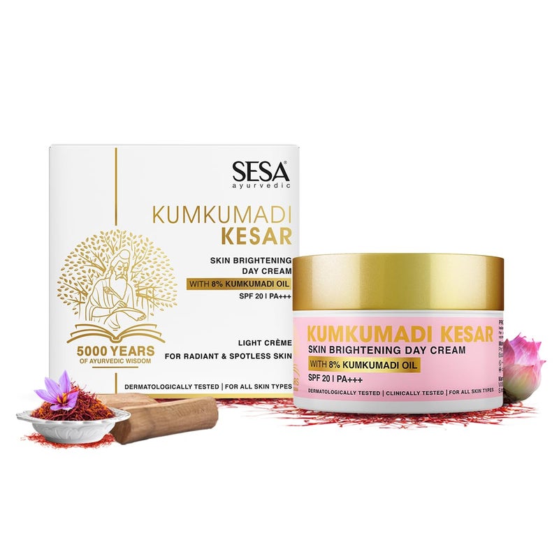 كريم النهار SESA 8 Kumkumadi Kesar SPF 20 PA لتفتيح البشرة مرطب للوجه مع حماية من الشمس 50 جرام أو 169 أونصة