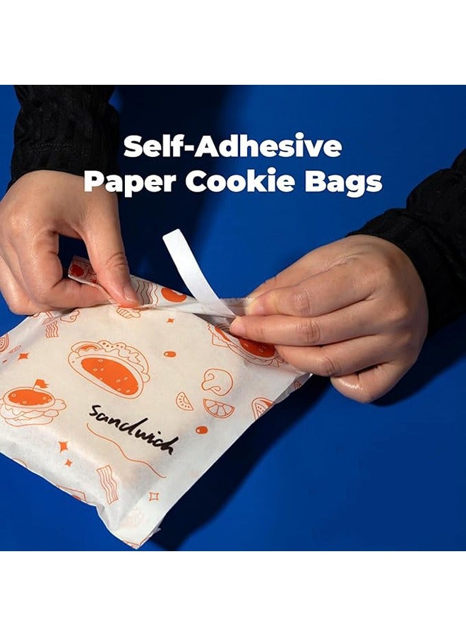 100 Pcs Paper Sandwich Bags Sealable 15 x 15 CM, Orange Greaseproof Paper Snack Bags, Food Grade Pastry Bag, Recyclable Small Paper Bags, Cookie Sleeves, Food Packaging for Bakery, Donut  - Image 3