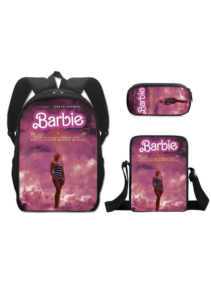 general 3 Pcs Barbie School Bag Satchel Pencil Case Anime Barbie Gifts For Girls - Image 1