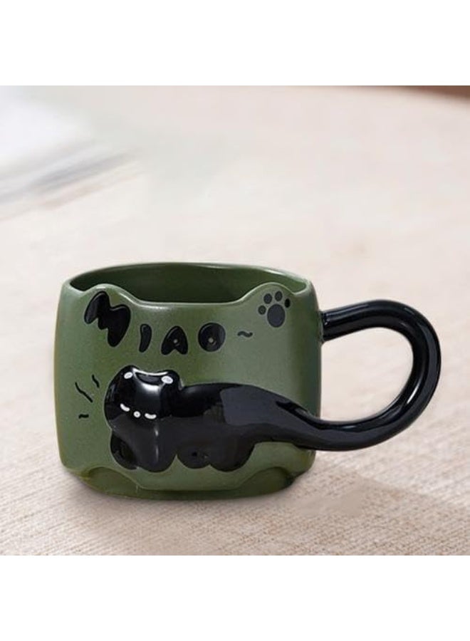 بتيمفم كوب قهوة سيراميكي بتصميم قطة رائع، سعة 380 مل، قابل للتكديس مع مقبض، مناسب للمنزل والمكتب - Image 5