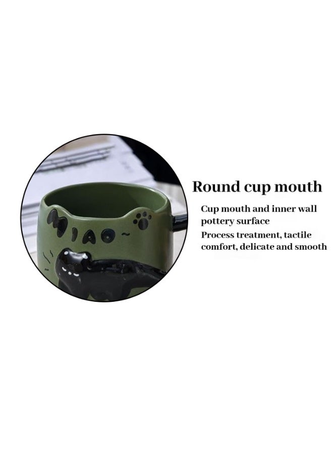 بتيمفم كوب قهوة سيراميكي بتصميم قطة رائع، سعة 380 مل، قابل للتكديس مع مقبض، مناسب للمنزل والمكتب - Image 3