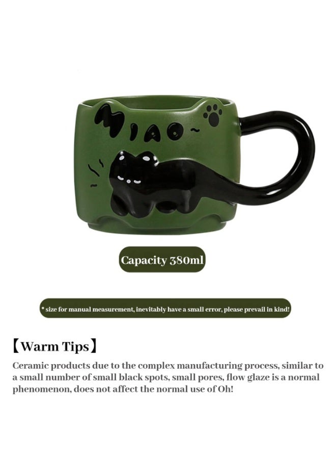 بتيمفم كوب قهوة سيراميكي بتصميم قطة رائع، سعة 380 مل، قابل للتكديس مع مقبض، مناسب للمنزل والمكتب - Image 2