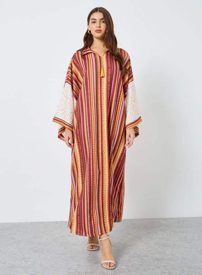 Take Two Striped Collared Tassel EmbellishedÂ Jalabiya