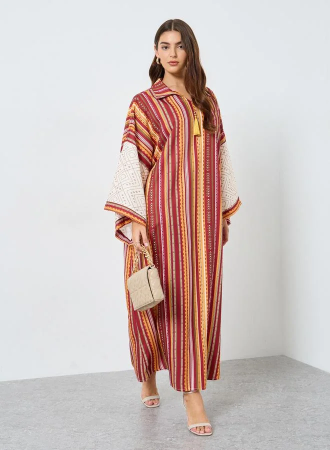 Take Two Striped Collared Tassel EmbellishedÂ Jalabiya