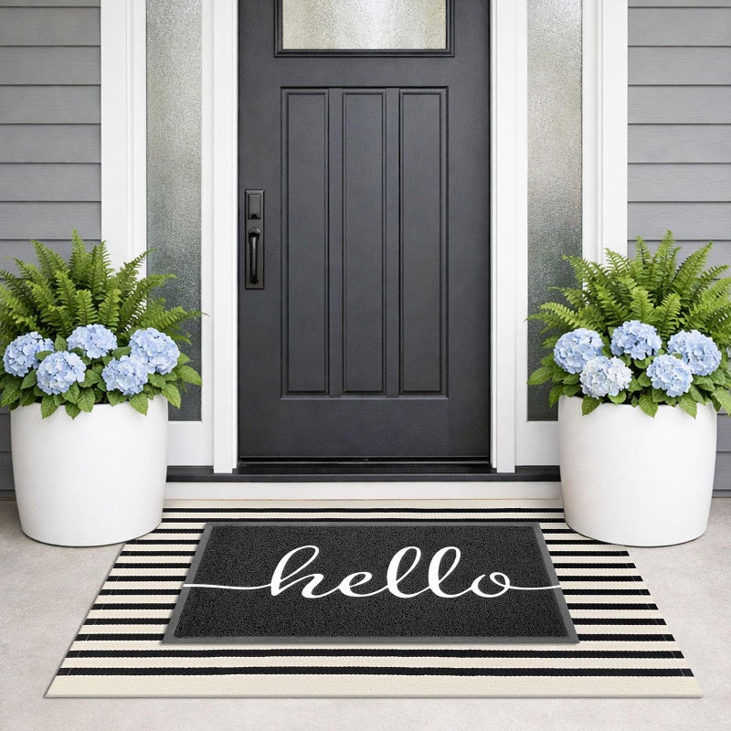 KILOCOCO Beige Striped Rug 2.3'x3.6' Indoor Outdoor Rugs Front Door Mat Hand Woven Cotton Washable Striped Layered Doormats for Front Porch/Kitchen/Farmhouse/Entryway/Patio - Image 2