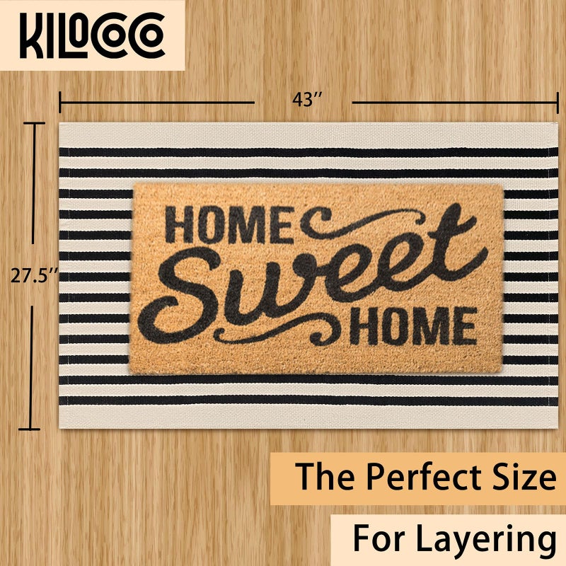 KILOCOCO Beige Striped Rug 2.3'x3.6' Indoor Outdoor Rugs Front Door Mat Hand Woven Cotton Washable Striped Layered Doormats for Front Porch/Kitchen/Farmhouse/Entryway/Patio - Image 4