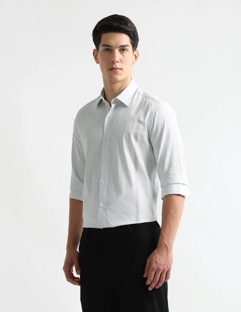 Arrow Off White Vertical Striped Manhattan Slim Fit Shirt for Men | Best Price UAE