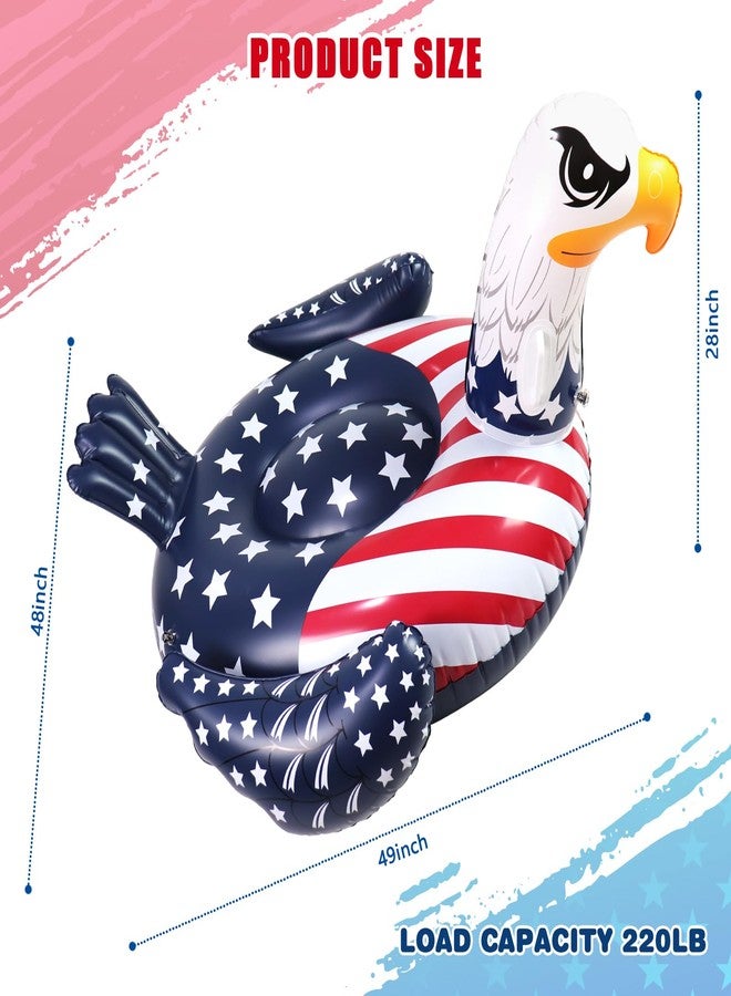 Halovin Patriotic American Flag Eagle Pool Float - 4th of July Pool Floats,Funny Bird Animal Bald Eagle Beach Water Lake Boat Recliner Adult Kids Toy,Fourth of July Swimming Party Ride Large Inflatable Raft - Image 2
