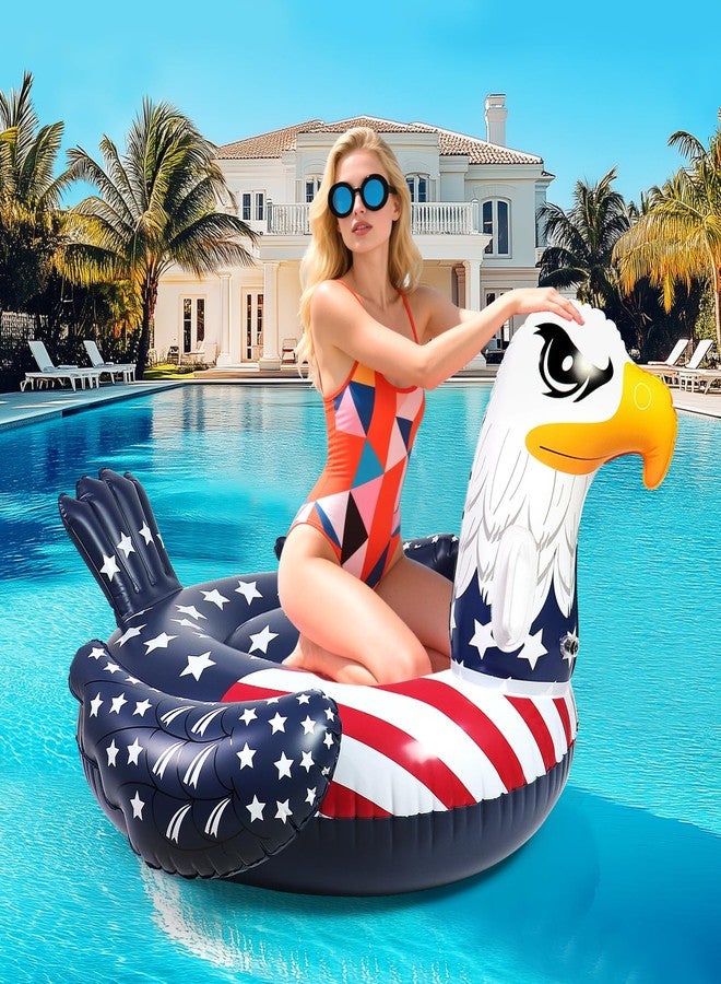 Halovin Patriotic American Flag Eagle Pool Float - 4th of July Pool Floats,Funny Bird Animal Bald Eagle Beach Water Lake Boat Recliner Adult Kids Toy,Fourth of July Swimming Party Ride Large Inflatable Raft - Image 1