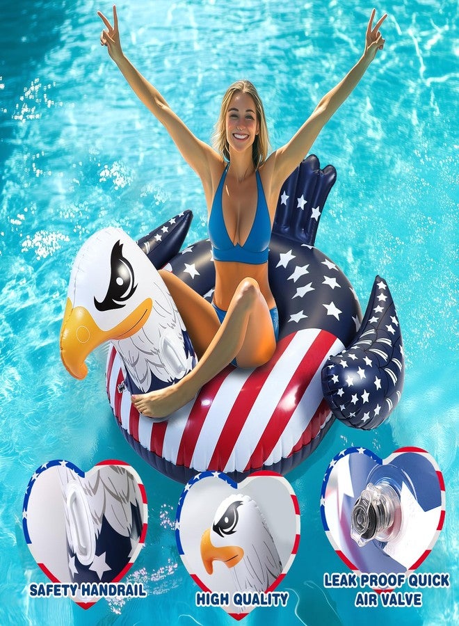 Halovin Patriotic American Flag Eagle Pool Float - 4th of July Pool Floats,Funny Bird Animal Bald Eagle Beach Water Lake Boat Recliner Adult Kids Toy,Fourth of July Swimming Party Ride Large Inflatable Raft - Image 3